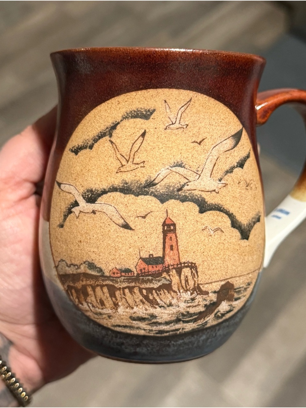 Vintage Otagiri Stoneware Lighthouse\Seagulls Mug - 4 inches Tall - Excellent